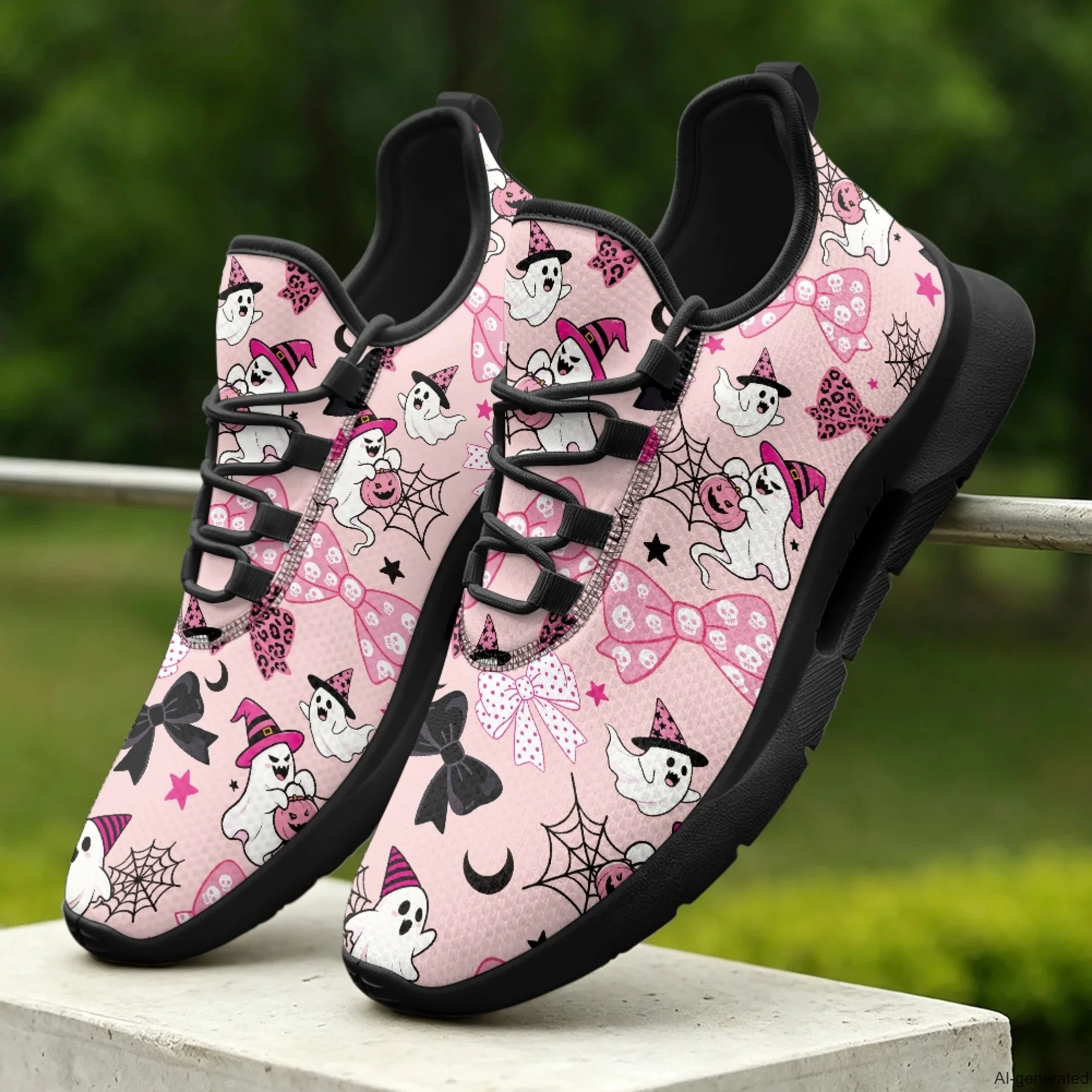 XIXIRIMIDO Lady Nursing Shoes Lace-up Casual Shoes Nurse Shoes Woman Hospital Nurse Comfortable Indoor Shoes Halloween Ghost