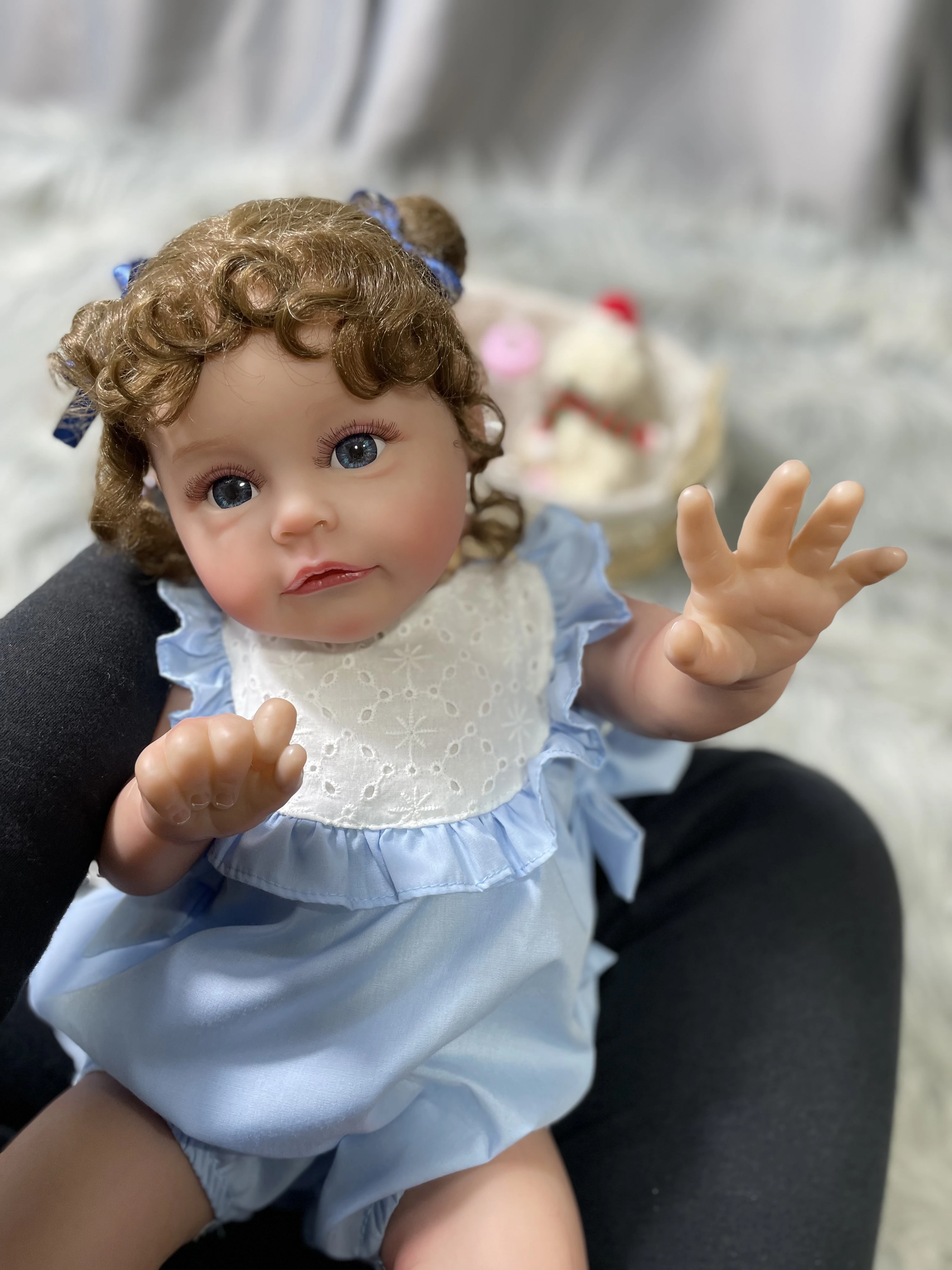 24inch Already Painted Finished Doll Reborn Baby Girl Princess Sue-Sue 3D Skin Visible Veins Hand Rooted Hair