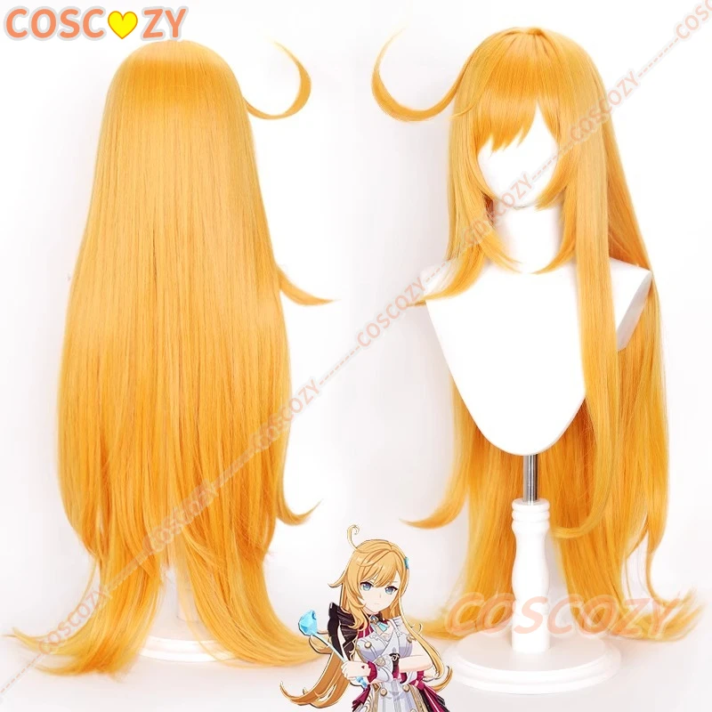 

Genshin Escoffier Cosplay Wig 80cm Long Golden Yellow Hair For Women Girls Heat Resistant Synthetic Hair + Free Wig Cap