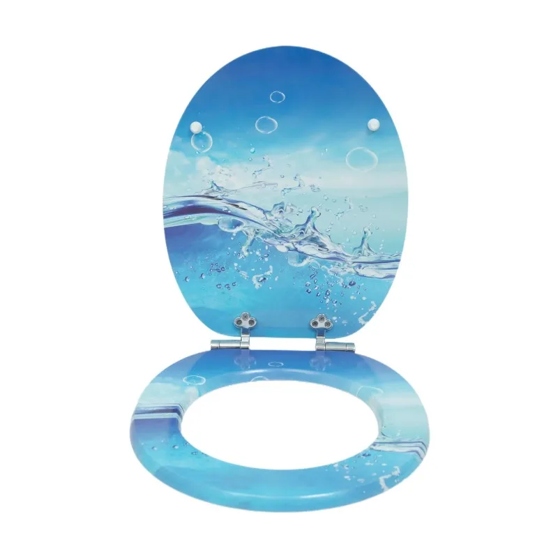 Hot Sale 18-Inch D-Shape Wooden UF Toilet Seat Cover Quick Release Soft Close Printed MDF Bathroom Lid