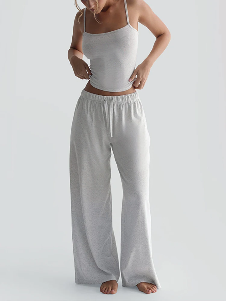 Kliou Casual Daily Women 2-delige set Basis Actieve Solid U-Neck Backless Camisoles Top+Losse elastische taille broek Mujer trainingspakken
