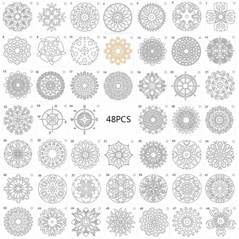 48pcs/set Mandala Stencils DIY Painting Scrapbook Coloring Embossing Album Decor