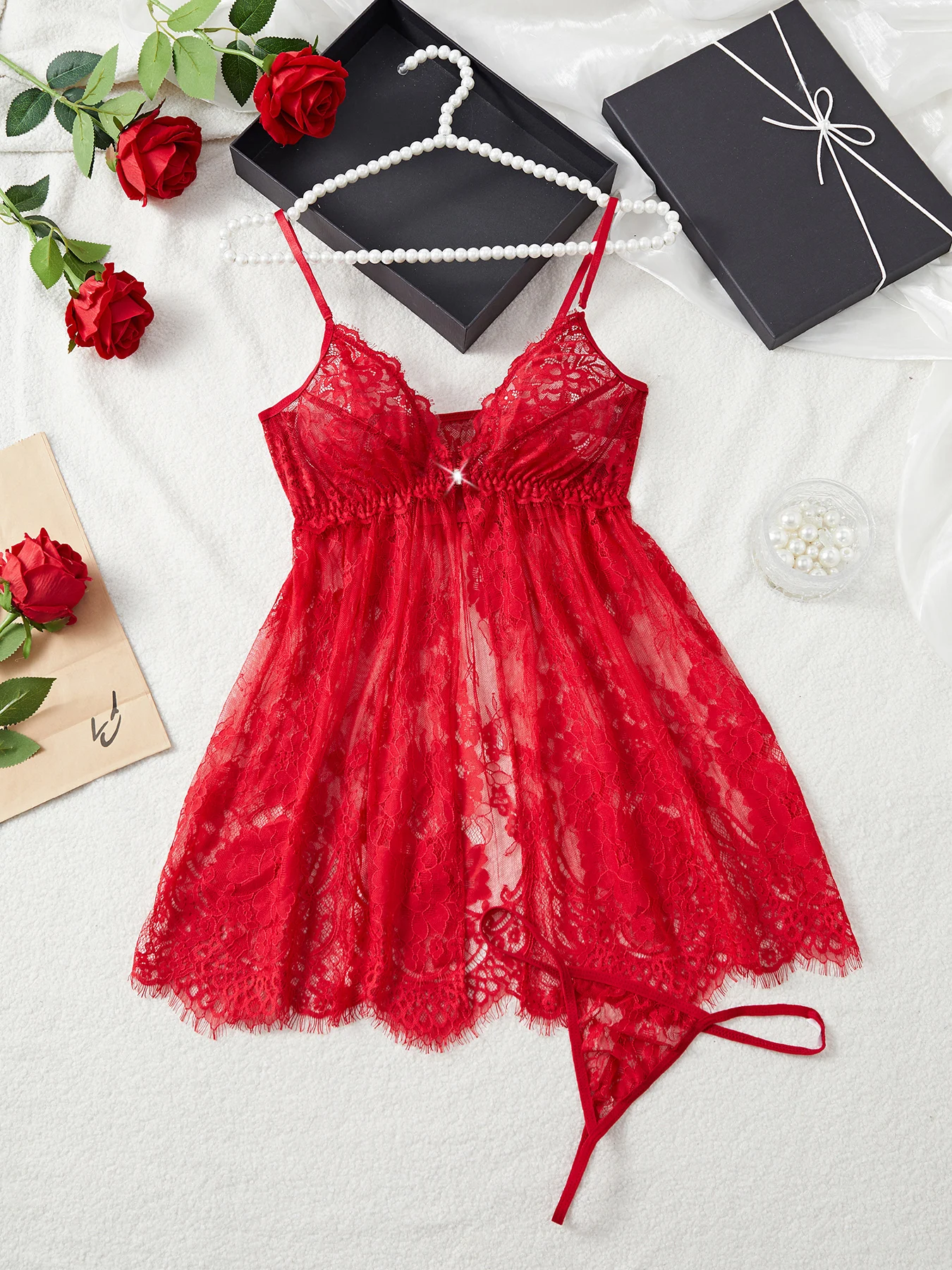 Sexy Pure Desire Temptation Lace Strap Dress Set