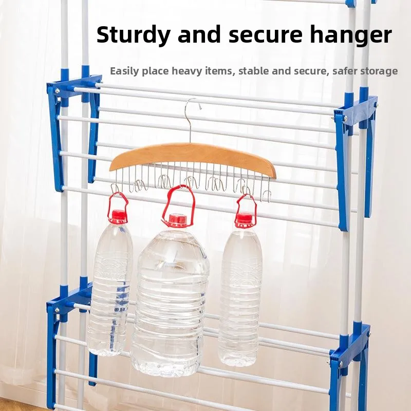 Versatile Expandable Clothes Drying Rack Mobile Free-Standing Three-Layer Balcony Storage Shelf Iron Material for Towels And ...