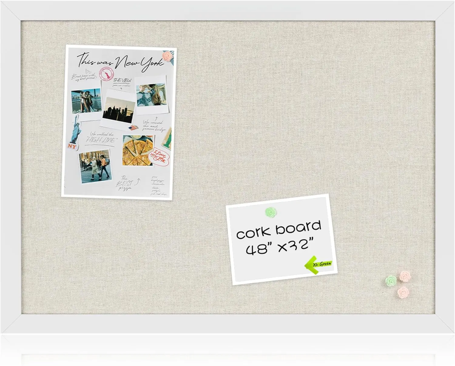 

48x32 Large Cork Bulletin Board with White Wood Frame, 4x3 Pin Board for Office Wall Decor, Includes 20 Pushpins