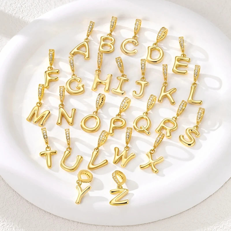 925 Silver Charms Golden Zircon Alphabet A-Z Beads Pendants Dangles Fit Original Charm Bracelet Women DIY Gift Jewelry