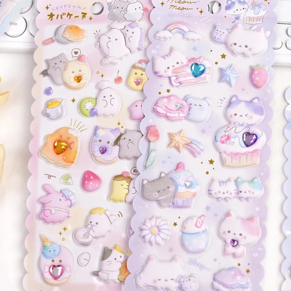 1 pc Random Kawaii Animals Pets with Diamond Puffy 3D Stickers Scrapbooking Diy Journal Cute Stationery Diary Sticker Ablum Gift