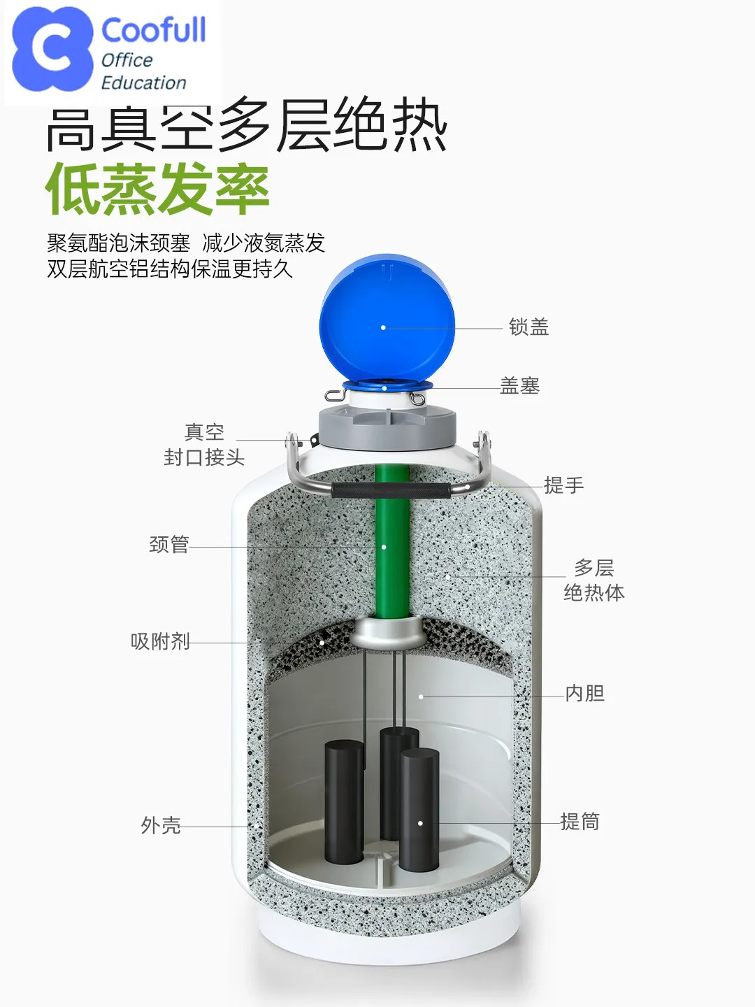 COOFULL Liquid Nitrogen Tank Laboratory Low Temperature Liquid Nitrogen Storage Container Tank Barrel Portable Frozen Essence