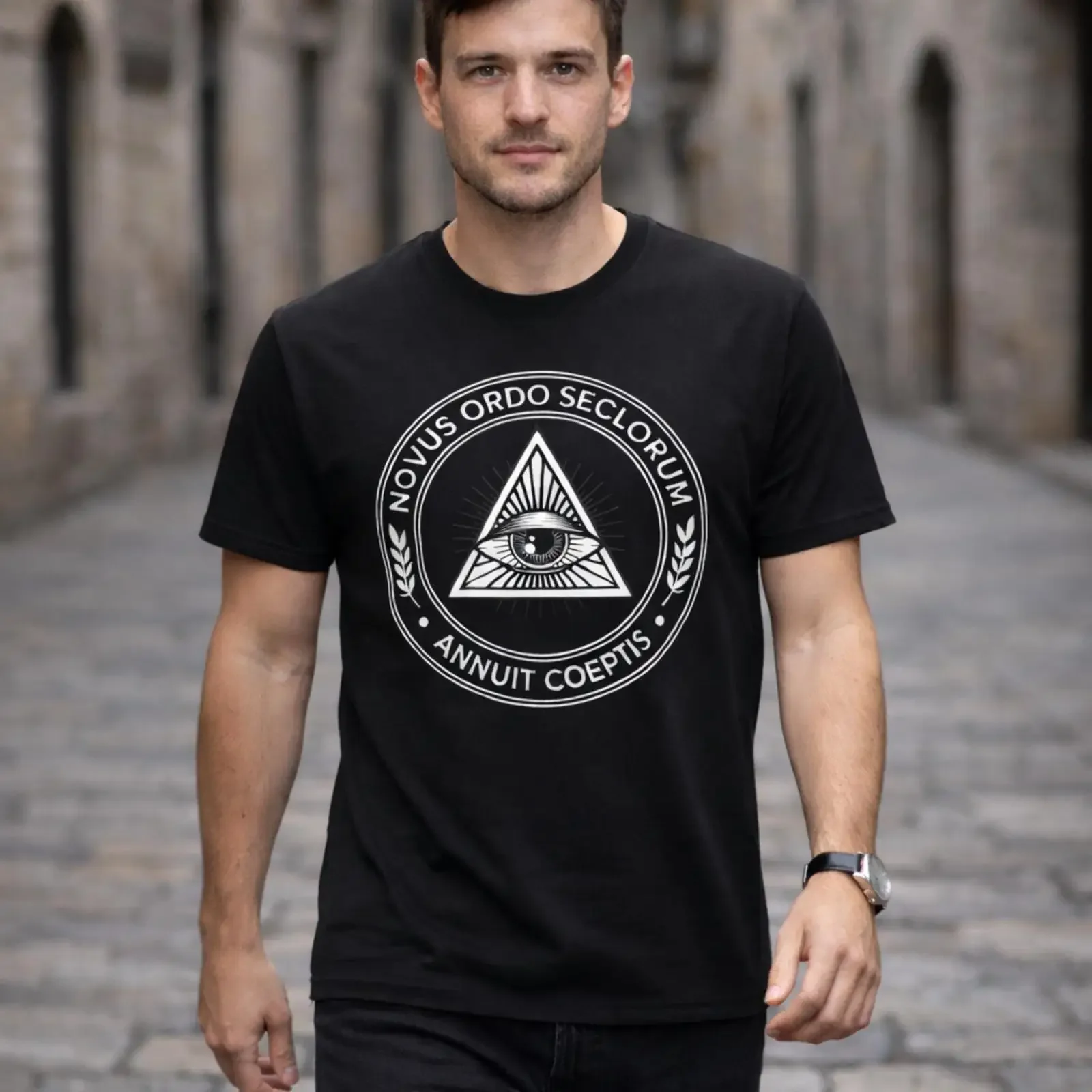 Novus Ordo Seclorum All Seeing Eye Illuminati T Shirt Annuit Coeptis of Providence Occult Symbol for  vintage Washed