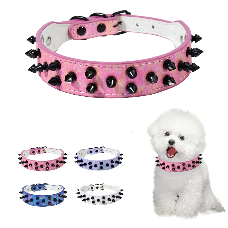 

Черный ошейник с заклепками против укуса, материал ПВХ, регулируемый ошейник градиентного цвета для маленьких и средних собак, уличная веревка для собак