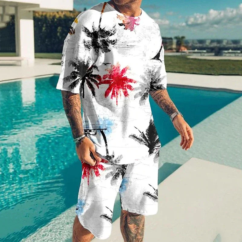 Summer Hawaii T-Shirts Shorts Sets Sea Beach 3D Print Men\'s Fashion Tracksuits Short Sleeve T Shirt Pants Set Man Suits Clothing