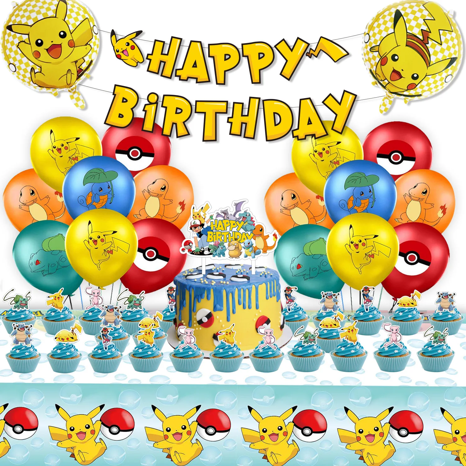 

Pocket Monster Pikachu Birthday Party Decoration Tableware Balloon Cup Plate Banner Backdrop Theme Party Supplies Favors Baby