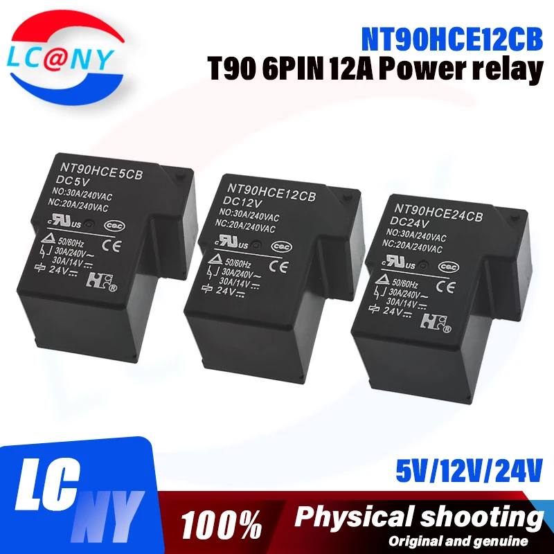 5Pcs New Original NT90HCE5CB NT90HCE12CB NT90HCE24CB T90 6PIN 12A 5V 12V 24V power relay NT90HCE12CB