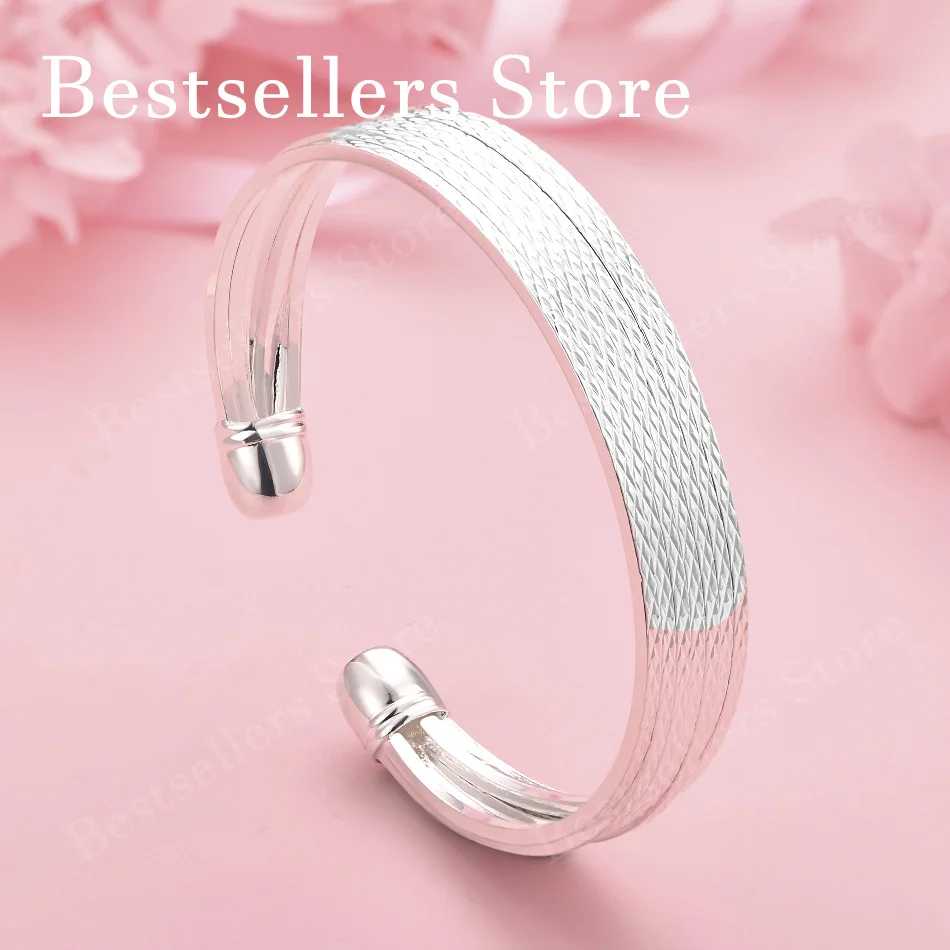 

925 Sterling Silver Exquisite Multi-Layer Open Bangle, Fashionable Wedding Party Jewelry for Women