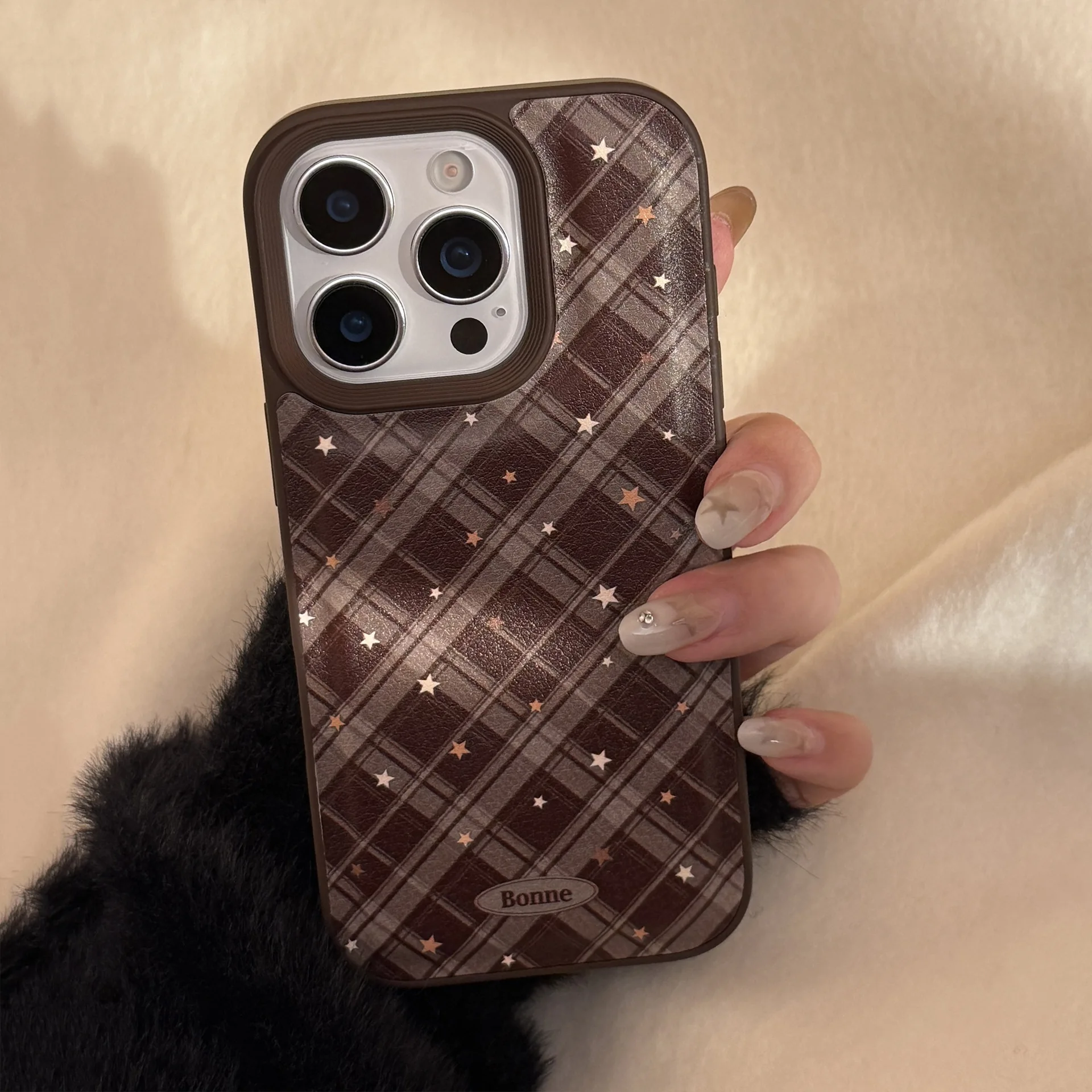 الكورية هندسية متقلب نمط نجوم الجلود الملمس جراب هاتف آيفون 17 16 15 14 13 12 11 برو ماكس غطاء مقاوم للصدمات #4