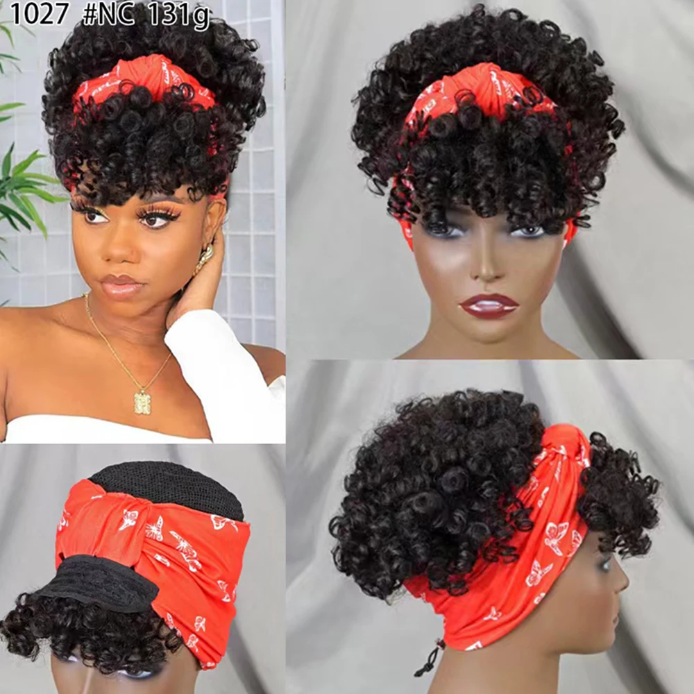 Short Curly Headband Wig Human Hair Brazilian Remy Kinky Curly Human Hair Headband Wigs for Women Full Machine Made Non Lace Wig image 4