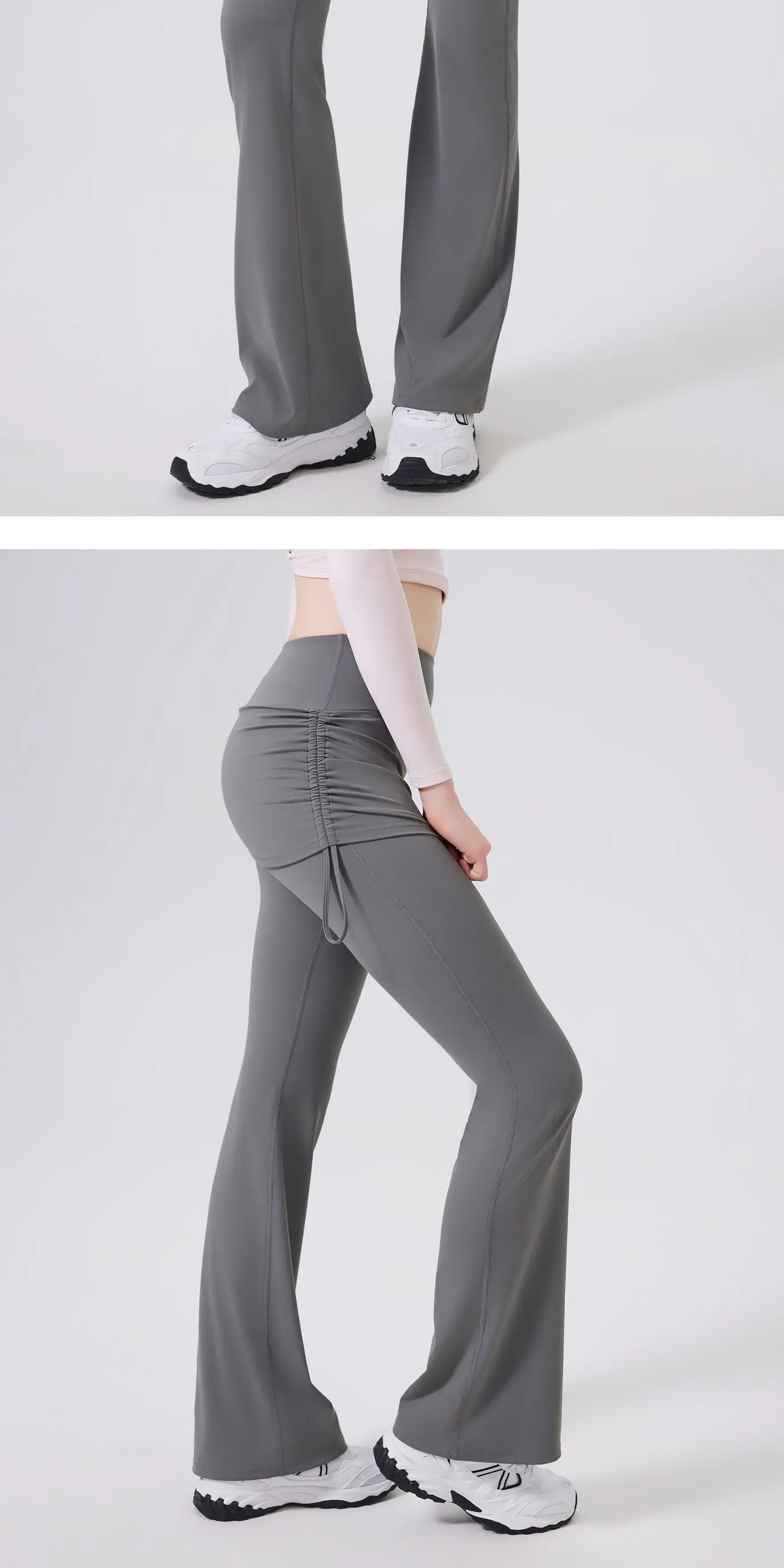 Täuschend echte, hochtaillierte, leicht ausgestellte Hose mit hüftbedeckendem Rock für Damen zum Laufen, Tanztraining, Pilates-Sport. – Detail 8