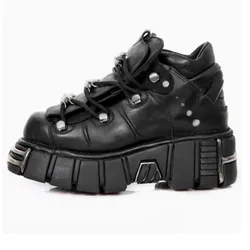 New Punk Style 2025 Women Shoes Lace-up Heel Height 6CM Platform Shoes Woman Gothic Ankle Rock Boots Metal Decor Woman Sneakers