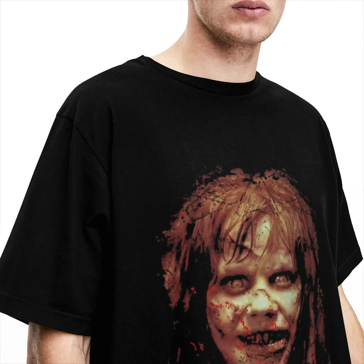 Vintage Classic Horror Movie The Exorcist T-Shirts Men Women's Crew Neck Cotton Halloween Short Sleeve Tee Shirt Printed Clothes