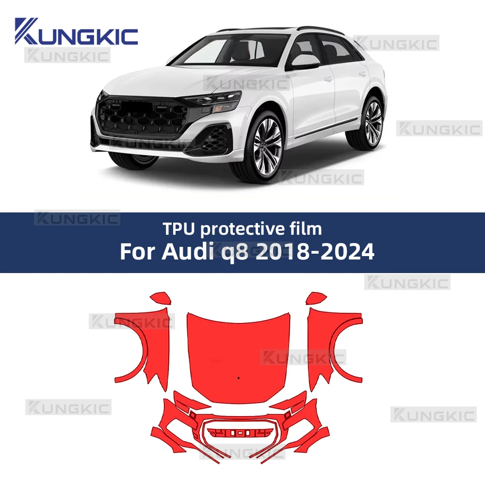 

Transparent Film for Audi Q8 2018 2019 2020 2021 2022 2023 2024 Pre-Cut Front Bumper Engine Hood Paint Protection Film PPF