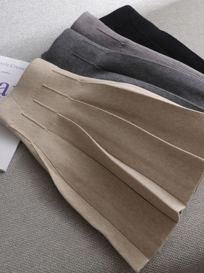 Ezsskj Autumn winter a-line thick short SWEATER Skirt Women good quality cute pleated mini skirt female elegant knit skirt