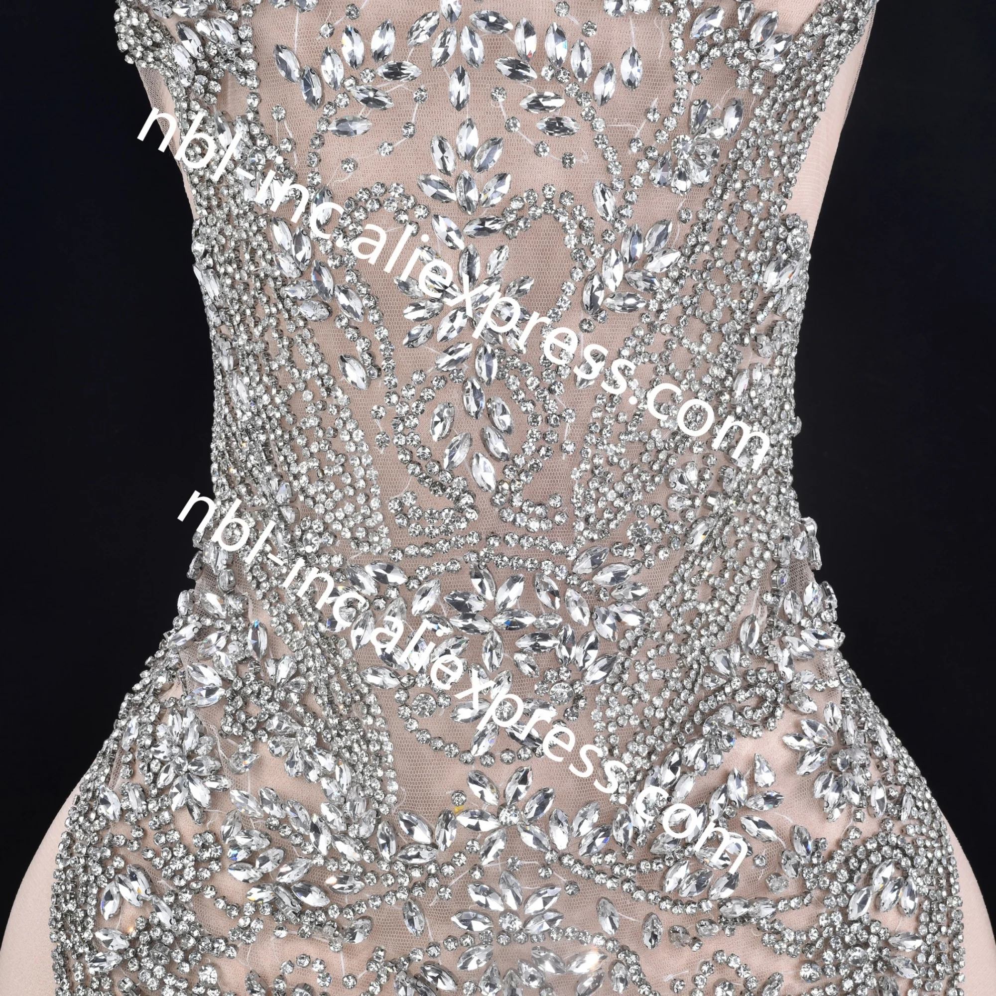 (1PC) Luxury silver hand sewn rhinestone bodice applique patch for wedding party prom dress WDD1403