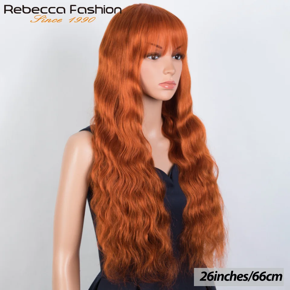 Natural Body Wave Wig Remy Hair Wear To Go Orange Ginger Human Hair Wigs With Bang Nature Black Brown Blue 99J Hair Wigs