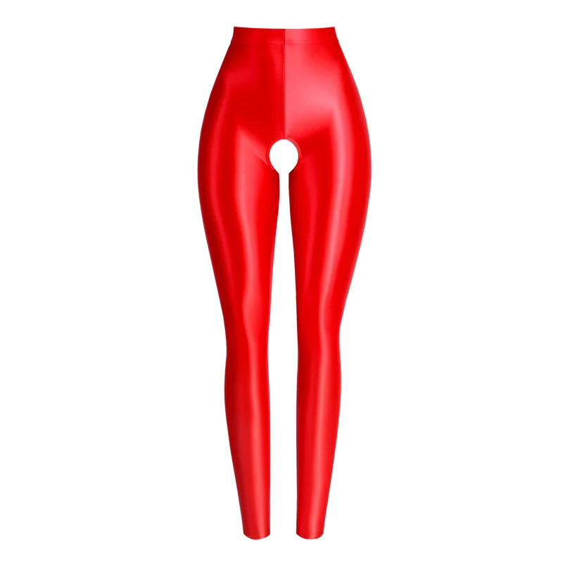 Sexy Satin oil glossy tights pants Leggings high waist shiny pants Ninth pants shiny yoga sport Open crotch glossy sweatpants