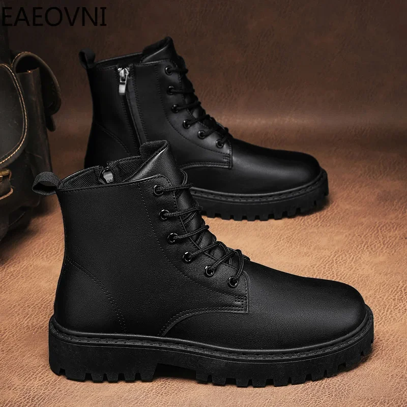 Leather Boots Safety Boot Man Low Tops Easy To Clean Trendy All-match Height-increasing Booties for Men British Style New Style