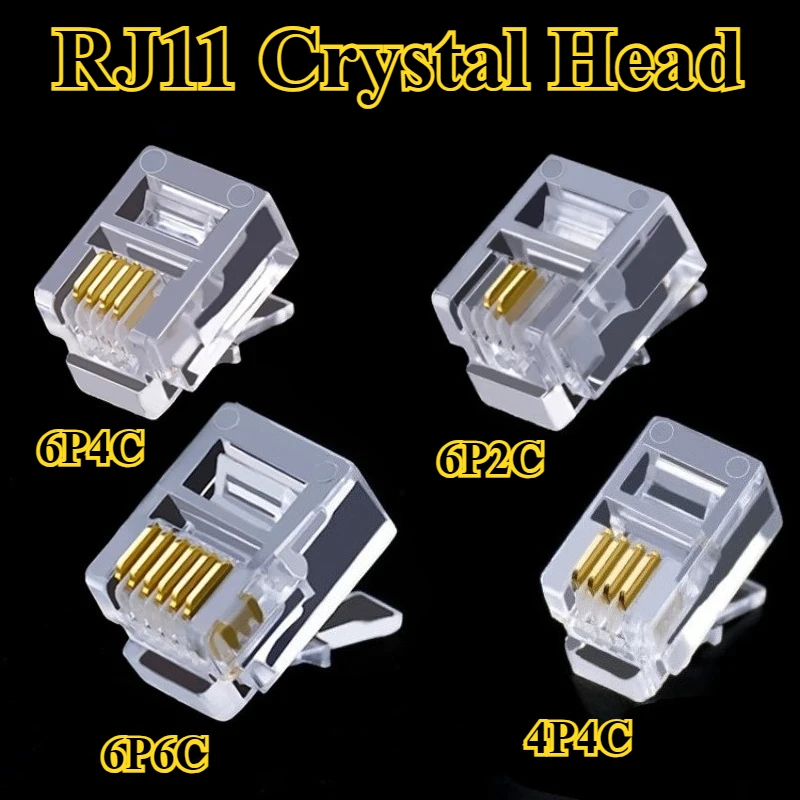 50Pcs/lot RJ11 6P2C 6P4C 6P6C 4P4C Telephone Internet Modular Plug Jack RJ11 Connector RJ-11 Crystal Heads Gold-Plated 6U