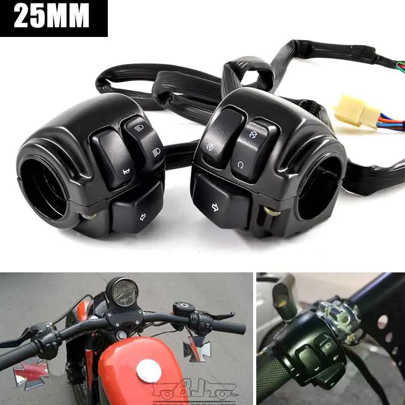 25mm 1 인치 핸들 바 제어 스위치 배선 하네스 경적 회전 신호등 Harley Sportster Dyna Softail 883 1200 Cafe Racer
