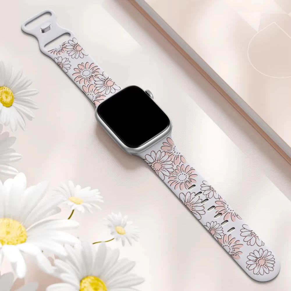 Sunflower Two-color Carved Strap for Apple Watch Bands 11 10 42mm 40mm 41mm 44mm 46mm Elegant Brecelet Correa for iWatch 9 8 SE