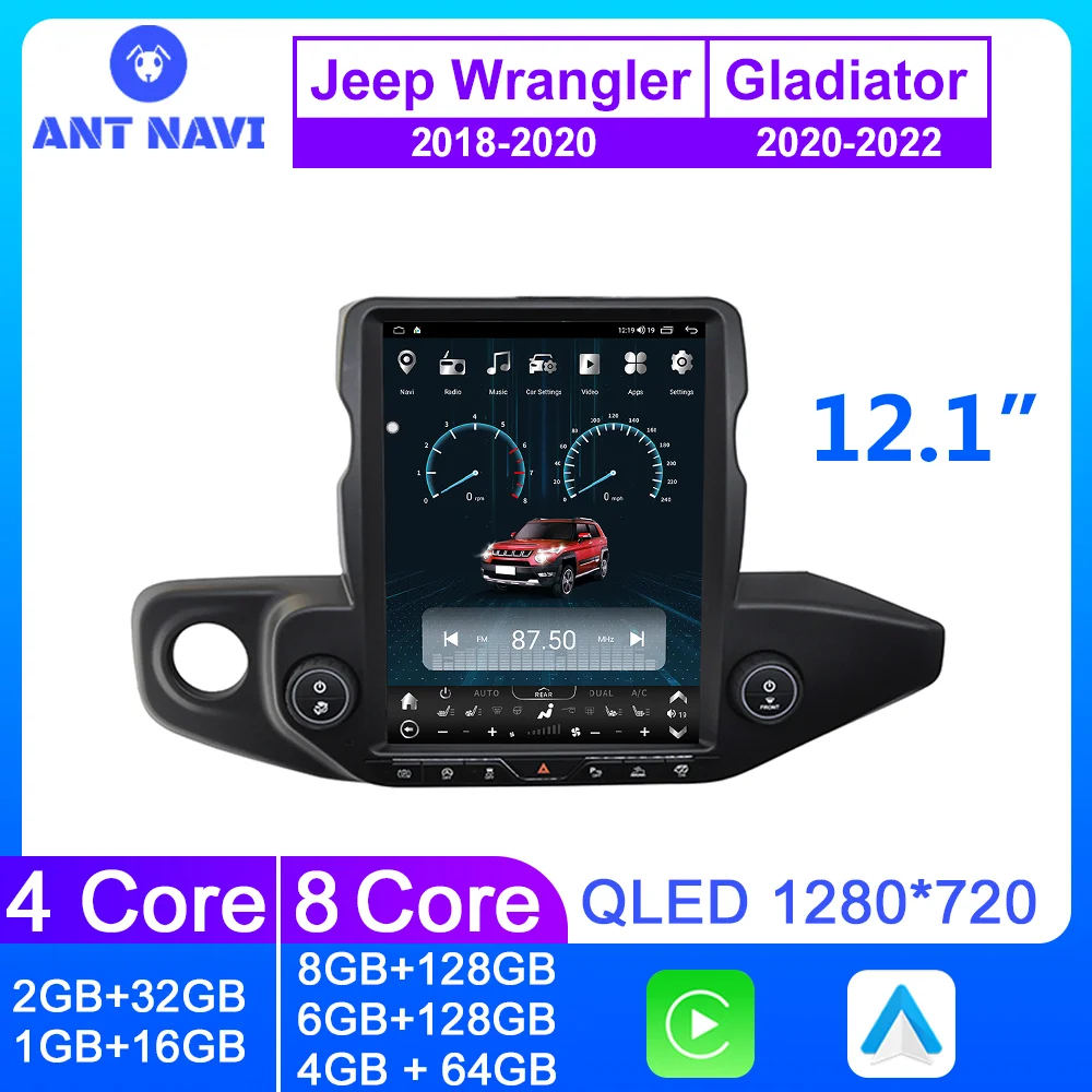 AntNavi 12″ Android Auto Car Radio 2 din Multimedia Player For Jeep Wrangler 2018-2022/Gladiator 2020-2022 Car Stereo GPS DVD