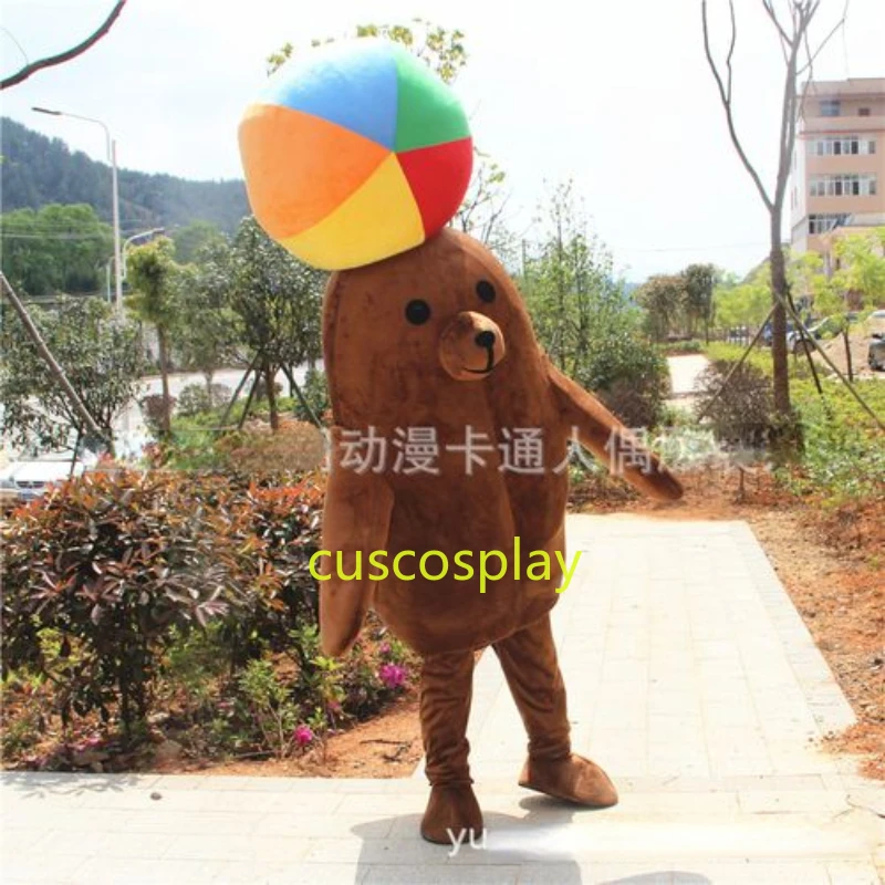 Brown Sea Lion Mascot Costume personaggio dei cartoni animati leone marini Cosplay aspetto Halloween compleanno Mascotte Fancy Dress formato adulto