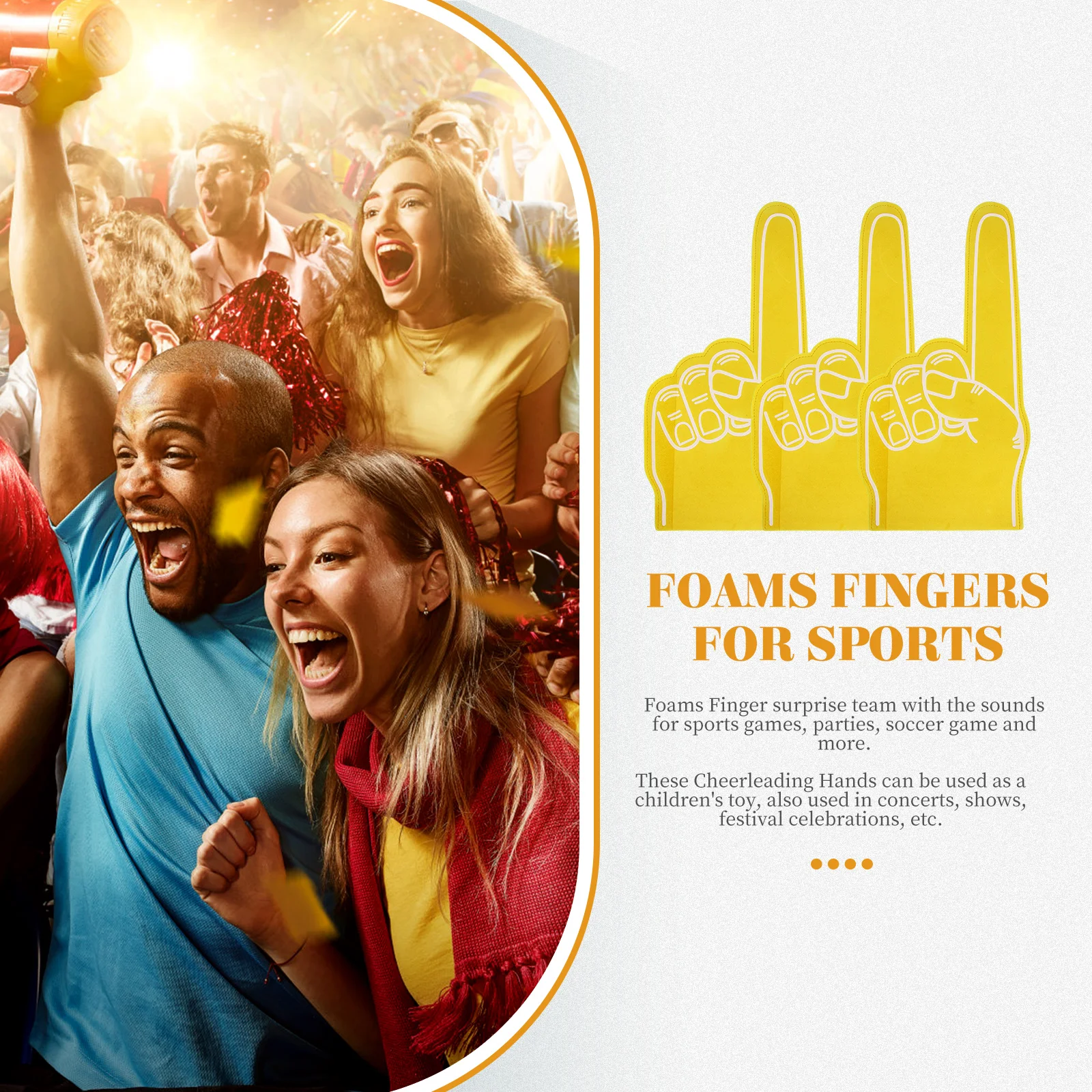 

3pcs Foam Finger Cots Yellow Cheerleading Props Soft Sports Fan Accessories Party Favors Fits Most People Lightweight Fun
