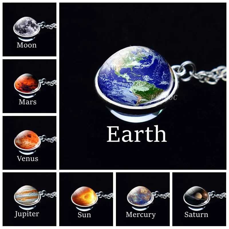 Solar System Necklace Moon Mars Earth Jupiter Planet Picture Glass Ball Necklace Galaxy Planet Jewelry for Women Dropshipping