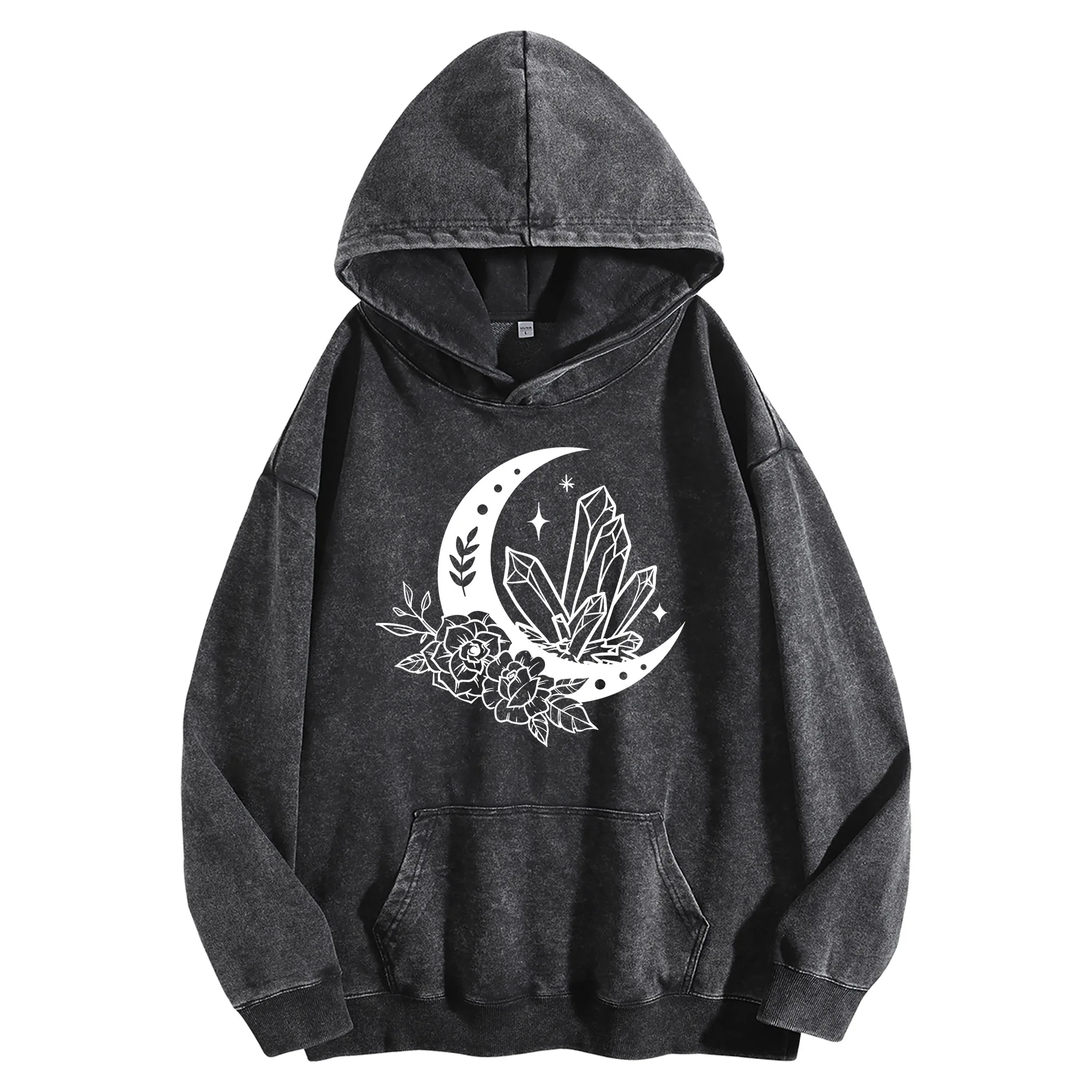 

Винтажная потертая толстовка с кристаллическим графическим принтом 400 г, унисекс, уличная одежда большого размера, пуловер, осенне-зимняя коллекция