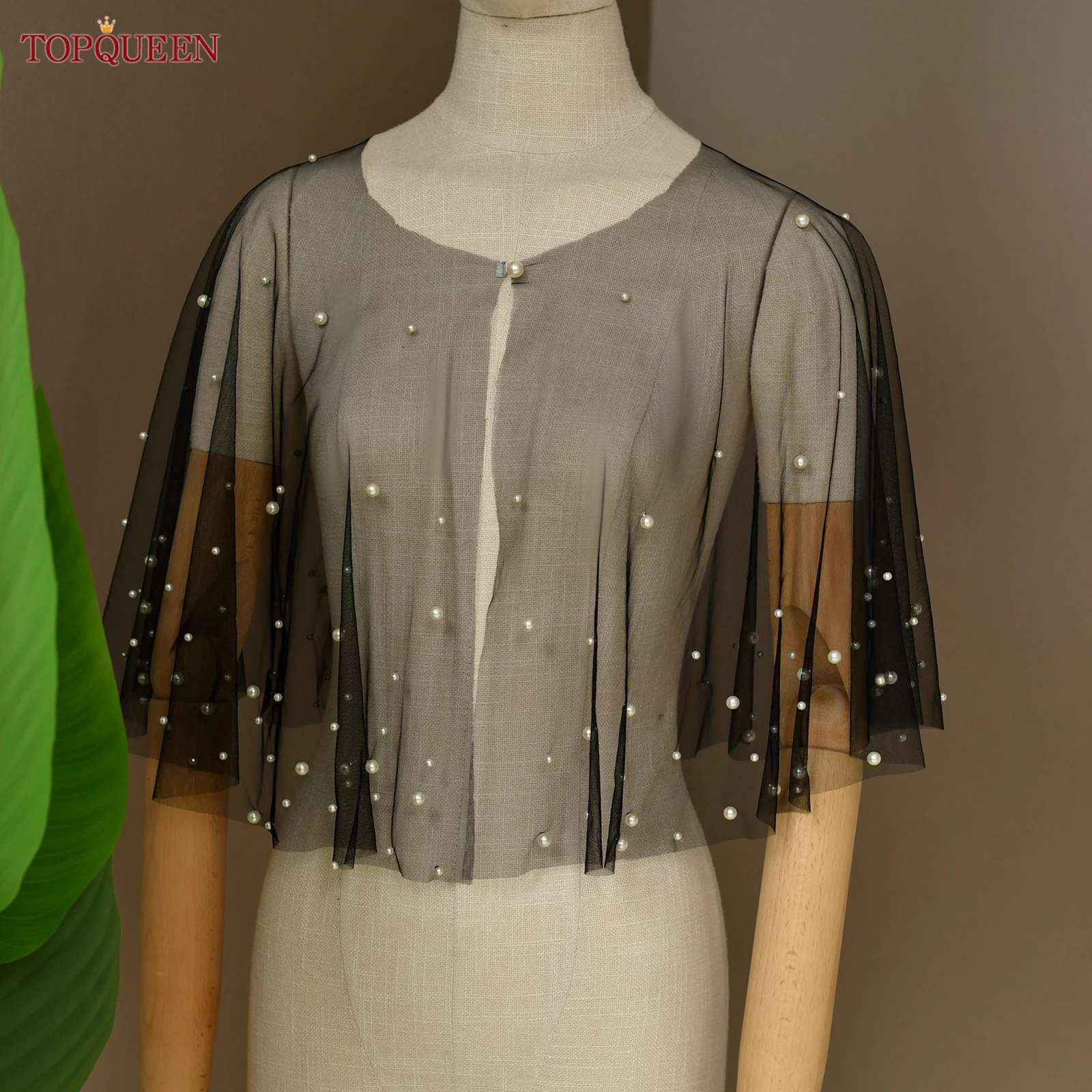 

TOPQUEEN элегантный укороченный топ из тюля с жемчугом, аксессуары для свадебного платья, шаль, кардиган, топ с жемчужными пуговицами, рубашка Vg120, настраиваемая
