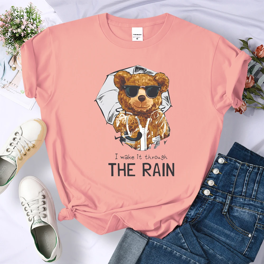 I Make It Through The Rain Stuffed Bear Tshirt Women Fashion Cool T Shirt Casual Summer Tee Shirtsstreetwear Breathable Tshirts