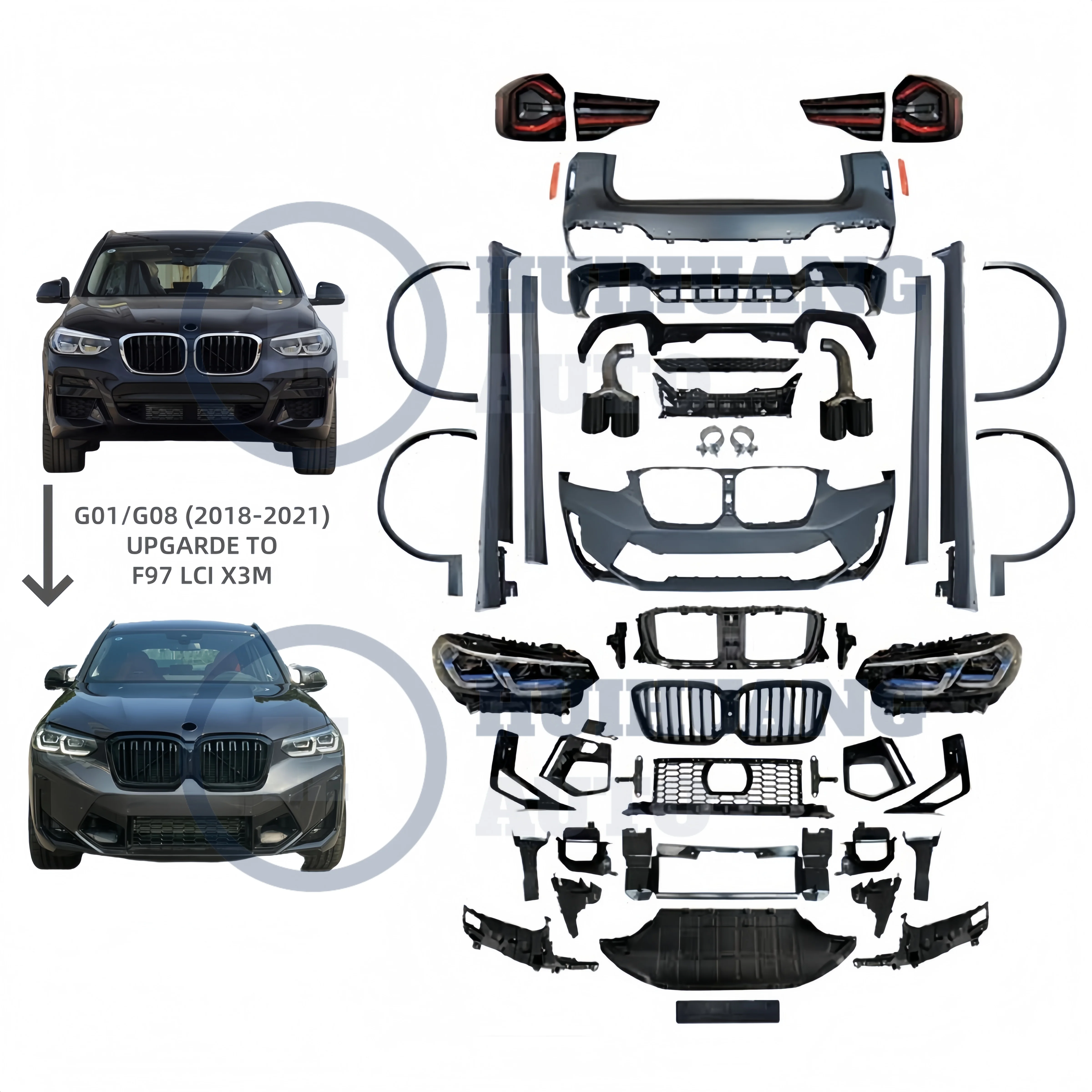 Auto Tuning Car Bumper Head Light Tail Light Diffuser Bodykit for  X3 G01 Sport Upgrade to X3M F97 LCI Body Kit 2022+