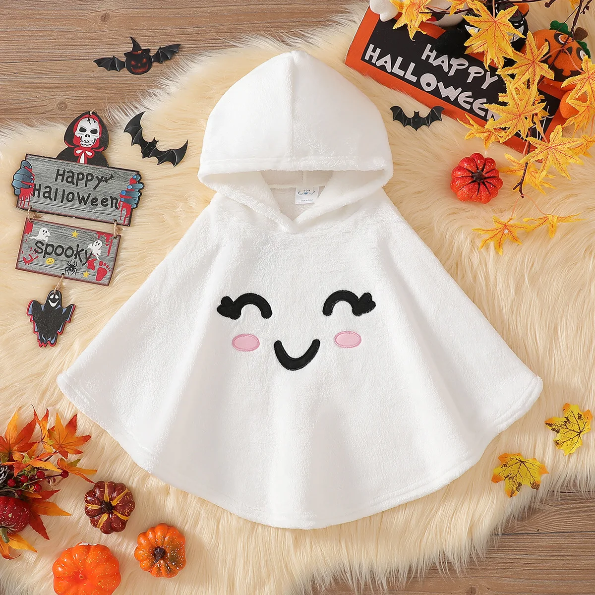 1-6T Kid Halloween Costume Ghost Print Hood Cape Cosplay Clothes Cloak for Baby Boys and Girls