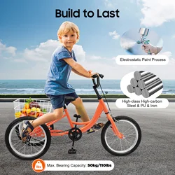 Kinderfiets Oranje 16 Inch Single Speed 3 Wielen Kinderfiets met mandje voor meisjes en jongens