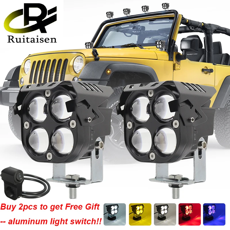 Ruitaisen LED Work Light Bar for Cars Motorcycle Driving Fog Lights Headlights Spotlight Red Blue Angel Eyes DRL Truck Off Road