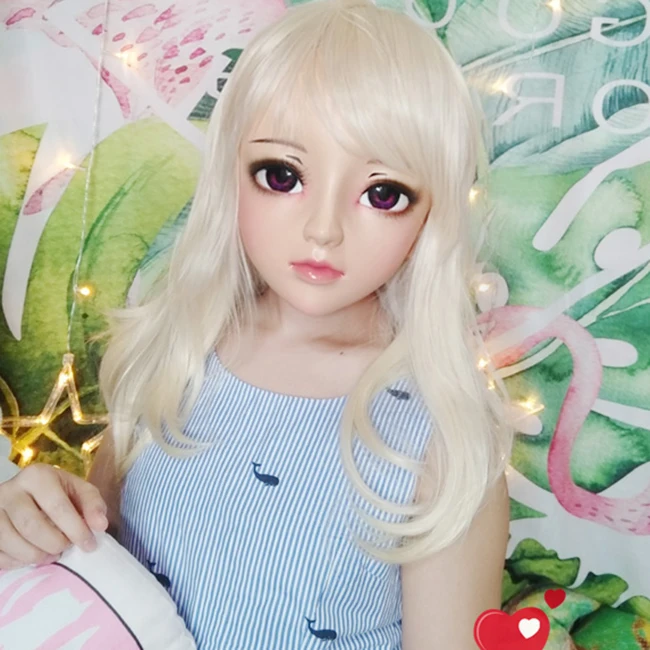 (Jun-05)Female Sweet Girl Resin Half Head Kigurumi BJD Eyes Crossdress Cosplay Japanese Anime Role Lolita Mask With Eyes And Wig