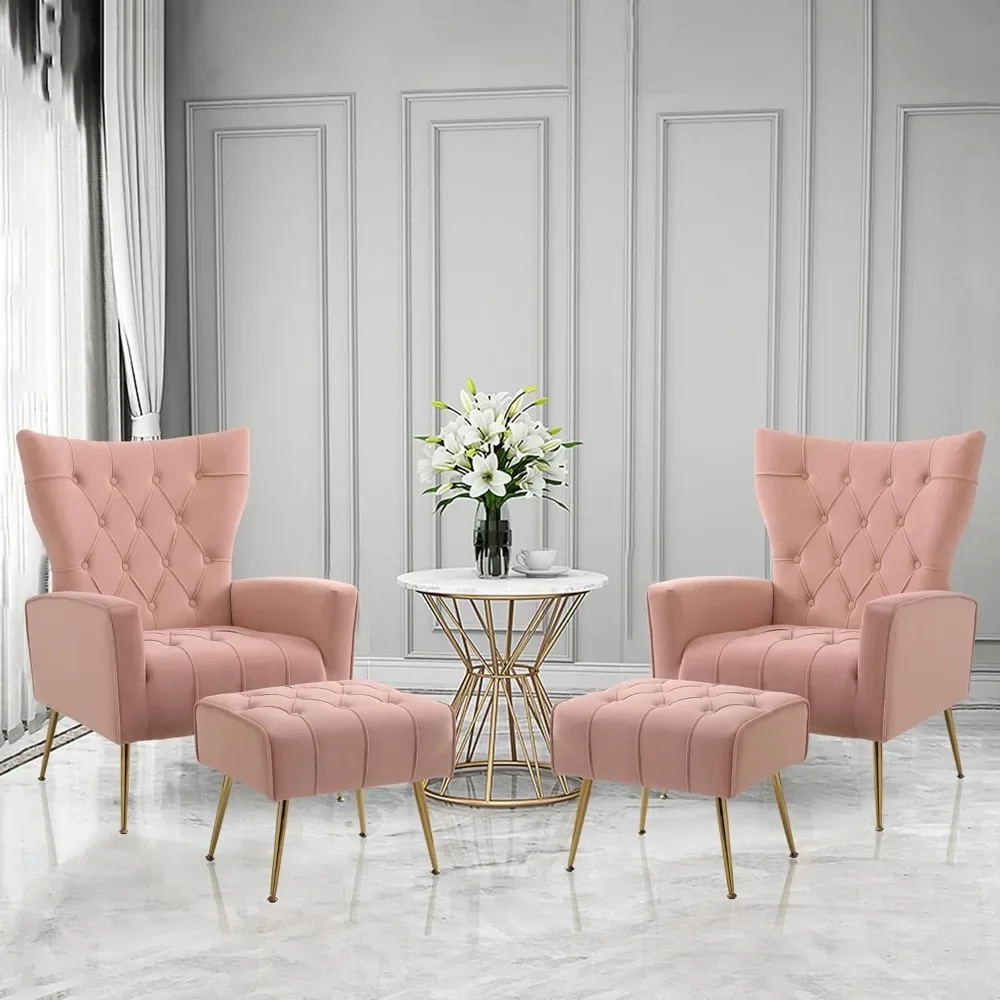 مجموعة من كرسيين مخمليين باللون الأبيض مع أرجل معدنية ذهبية مريحة لديكور غرفة المعيشة وغرفة النوم #5