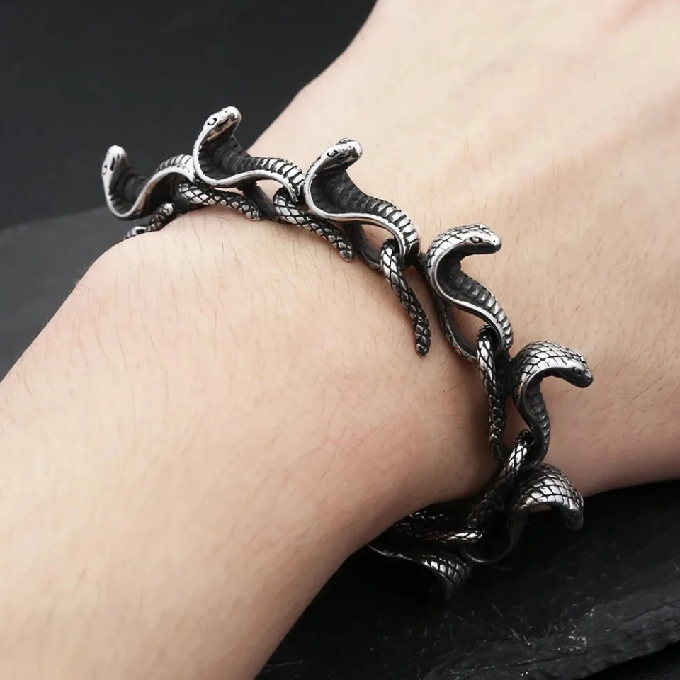 Vintage Punk Unique Snake Bracelets For Men Women 316L Stainless Steel Hip Hop Biker Vikings Animal Bangles Charm Jewelry Gifts