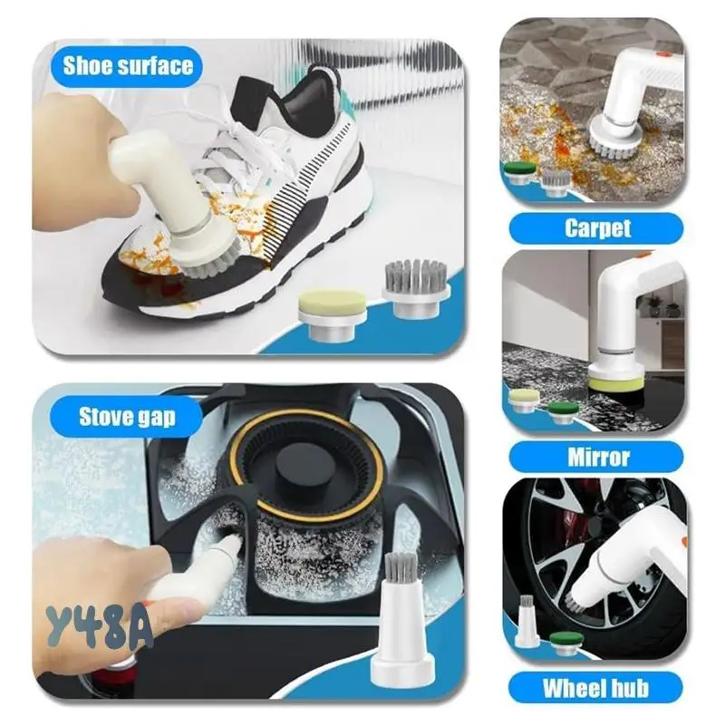 

Cordless Power Scrubbers Portable Bathroom Cleaning Tools Kitchen Removable Brush Heads-Y48A