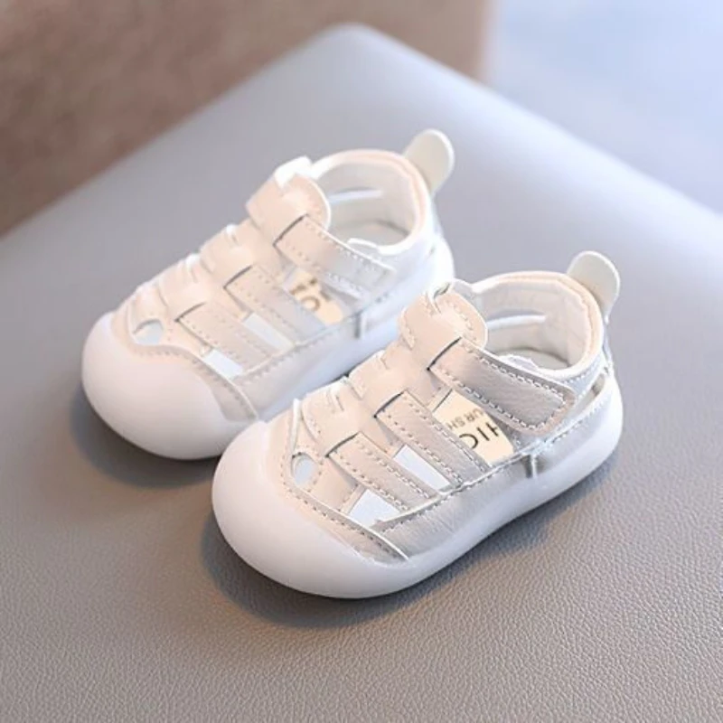 0-3 Years Baby Sandals Soft PU Leather Newborn First Walkers Infant Summer Beach Shoes Baby Toddler Boy Girl Sandals White,Black