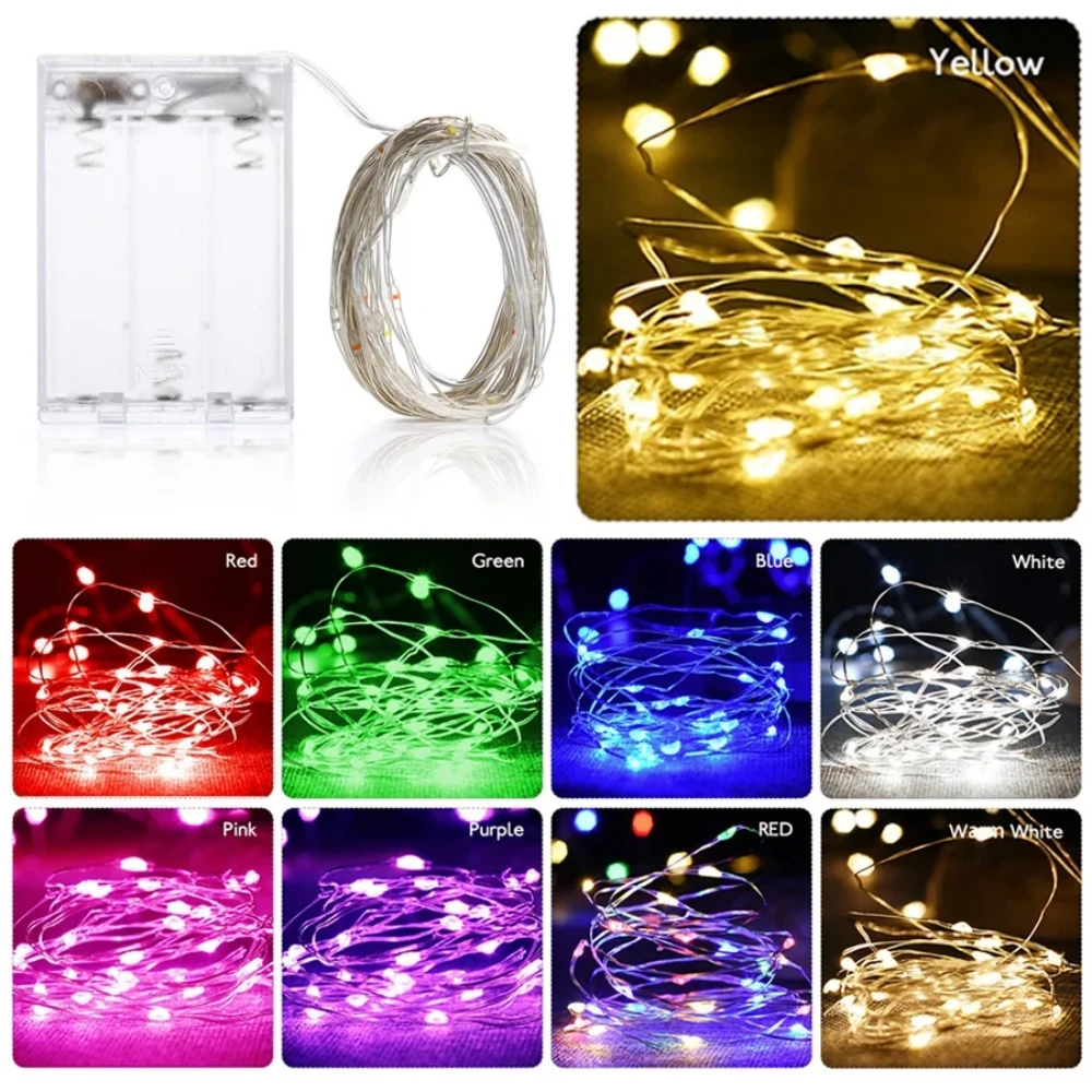 2m 3m 5m 10m Copper Wire LED Fairy String Lights Battery Powered Garland For Holiday Christmas Lights Wedding Party Decoration