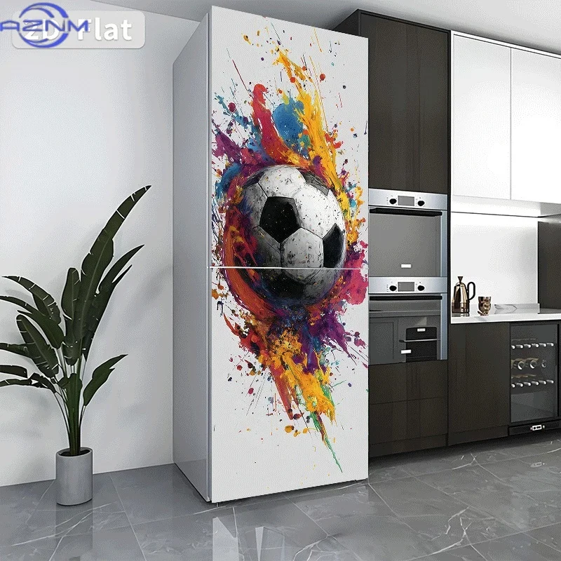 Printing - A Soccer Ball Bursting with a Frenzy of Colors Decorative Sticker - Wall Decal, Suitable for Walls and Refrigerato